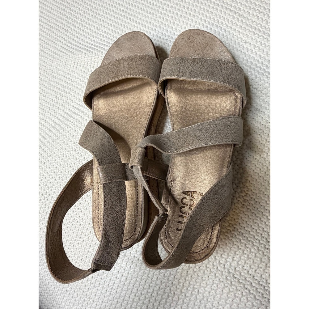 Lucca Lane Womens Metallic Taupe Cork Wedge Platform Slingback Sandals